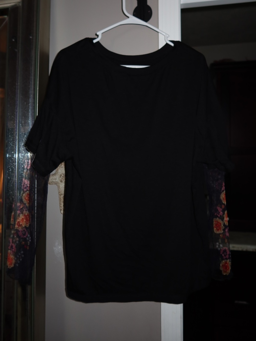 Black Tee with Floral sleeves